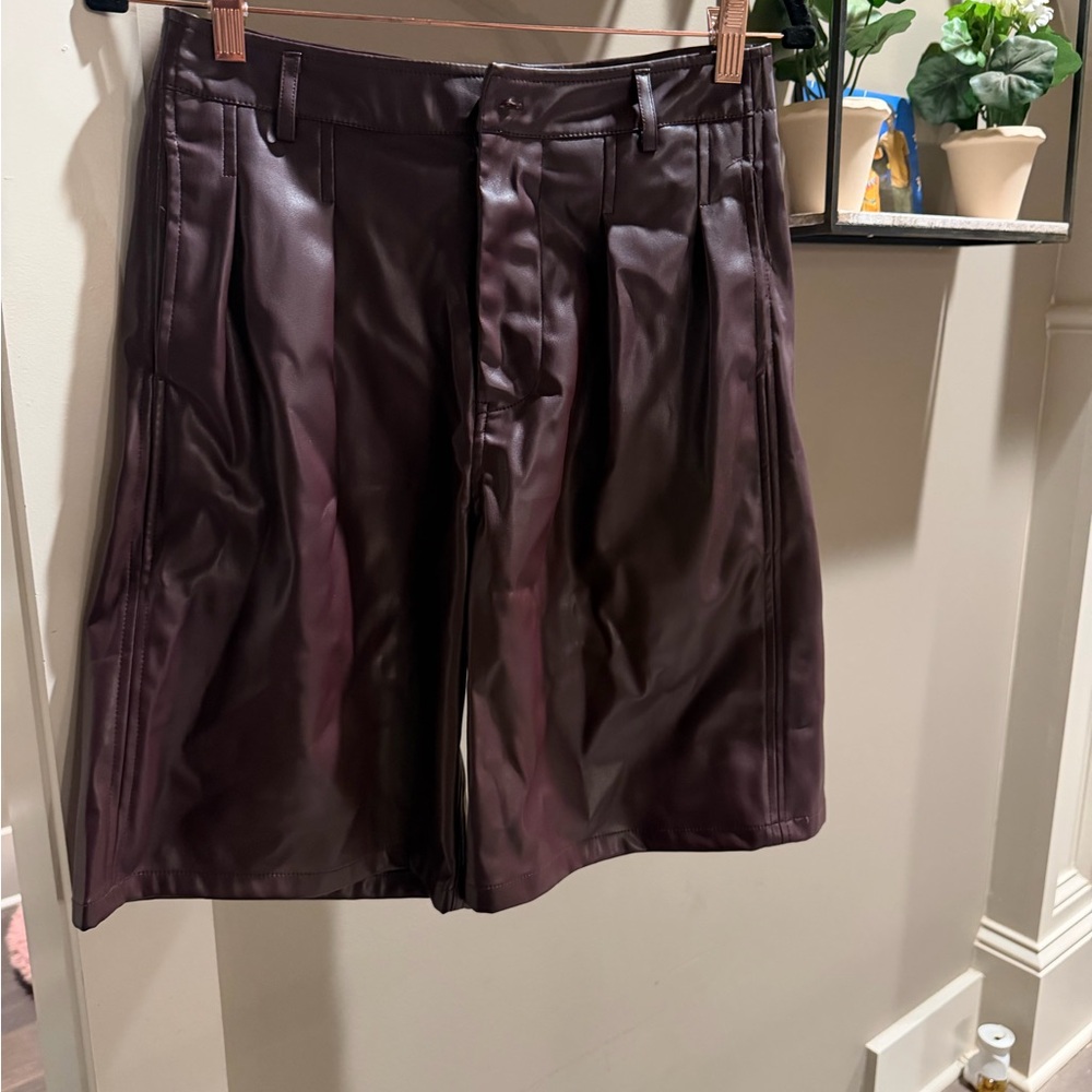 Women's Faux Leather Bermuda Shorts in Deep Plum